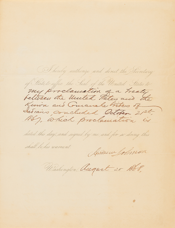 Lot 9 Andrew Johnson Document Signed as President, Proclaiming a 