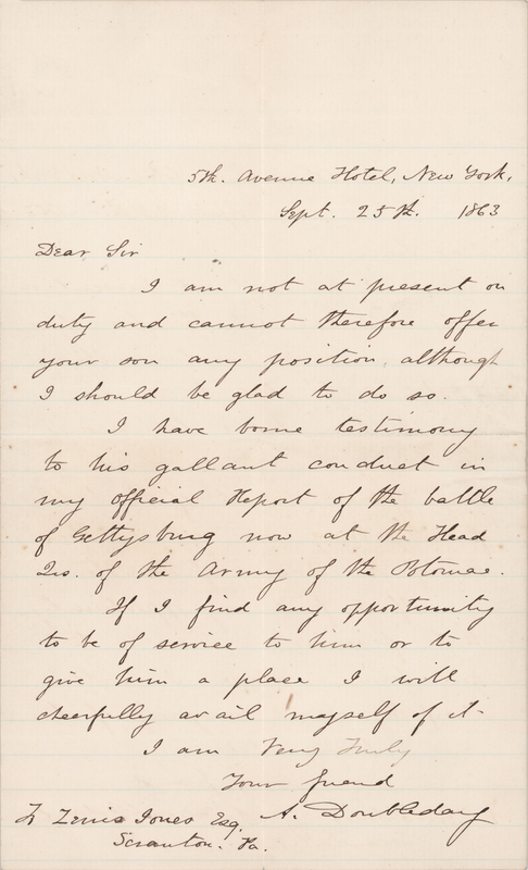 Lot 164 Abner Doubleday Civil War-Dated Autograph Letter Signed, Reporting on Gallant Conduct at the Battle of Gettysburg