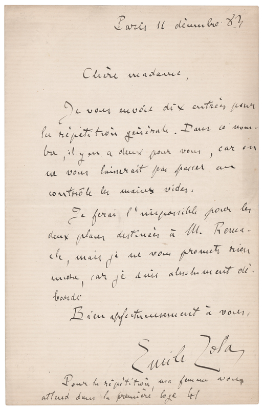 Lot 335 Emile Zola Autograph Letter Signed Concerning the Premiere of Pot-Bouille (1883) - 