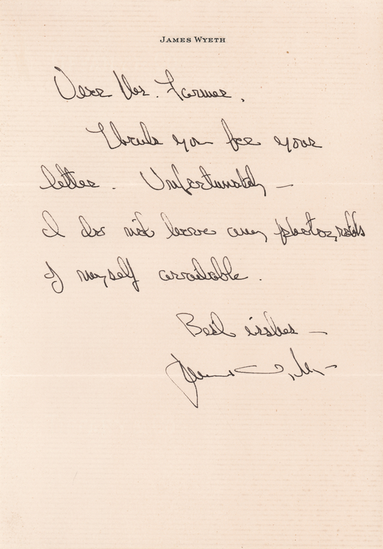 Lot 235 Jamie Wyeth Autograph Letter Signed