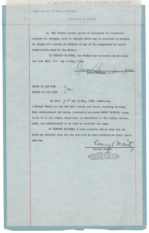 Lot 329 James Thurber Signed Contract for 'The Secret Life of Walter Mitty' Film Adaptation (1946)