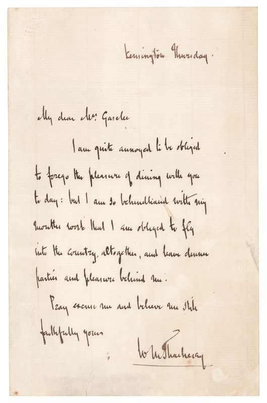 Lot 328 William Makepeace Thackeray Autograph Letter Signed