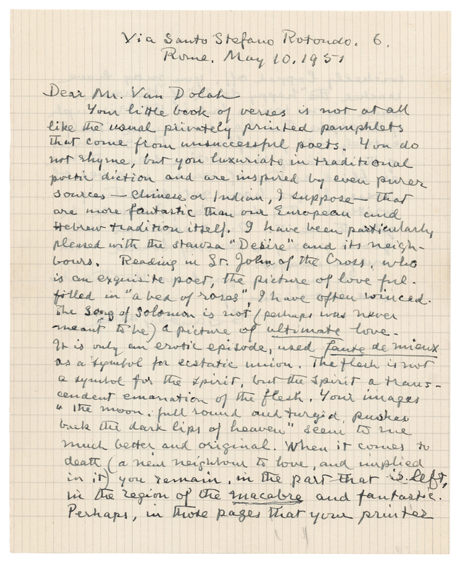 Lot 321 George Santayana Autograph Letter Signed on Poetry, Mysticism, Nirvana, and Religious Symbolism