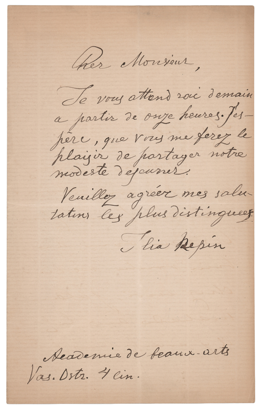 Lot 227 Ilya Repin Autograph Letter Signed