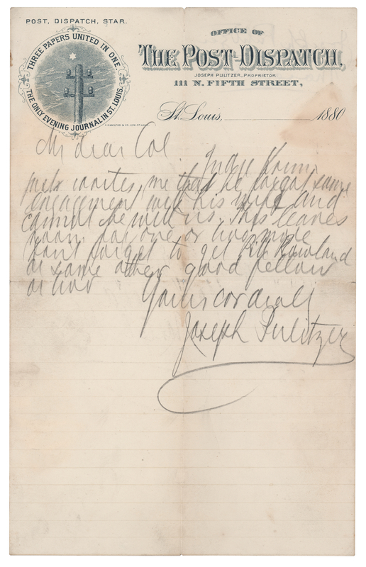 Lot 149 Joseph Pulitzer Autograph Letter Signed