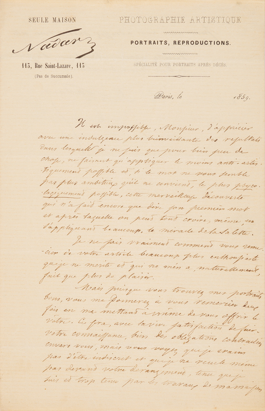 Lot 222 Nadar Autograph Letter Signed