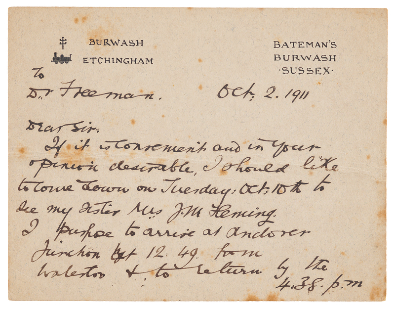 Lot 303 Rudyard Kipling Autograph Letter Signed Regarding the Care of His Sister, Alice 'Trix' Fleming