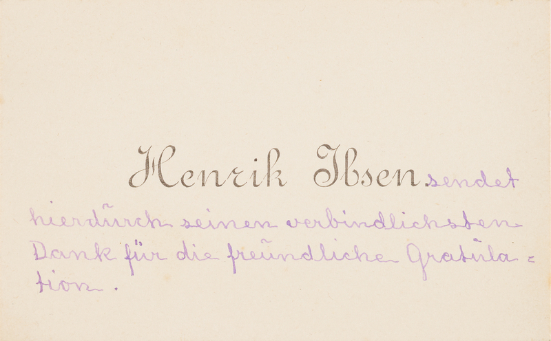 Lot 299 Henrik Ibsen Personal Calling Card with Handwritten Message of Thanks