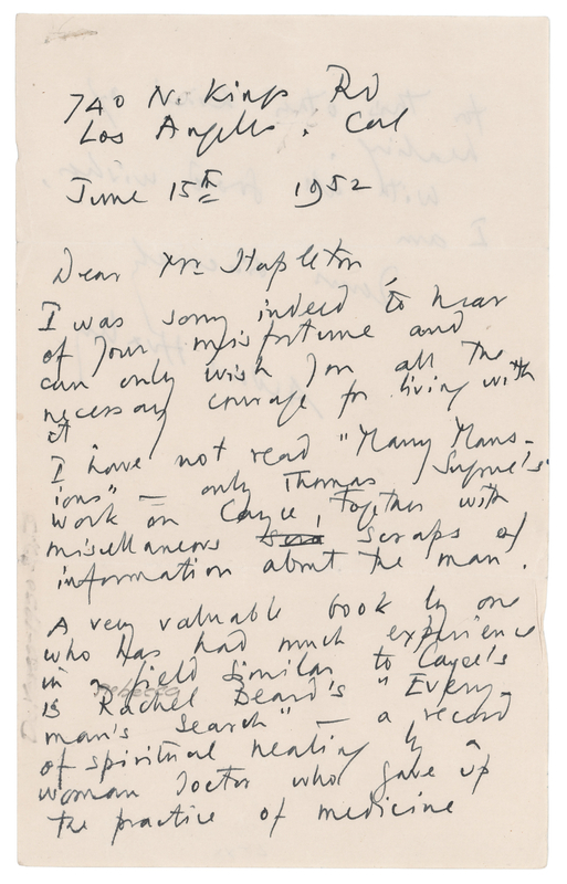 Lot 298 Aldous Huxley Autograph Letter Signed Discussing Edgar Cayce and Spiritual Healing