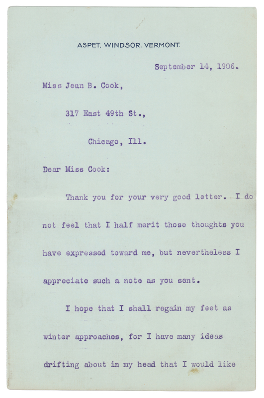 Lot 230 Augustus Saint-Gaudens Typed Letter Signed