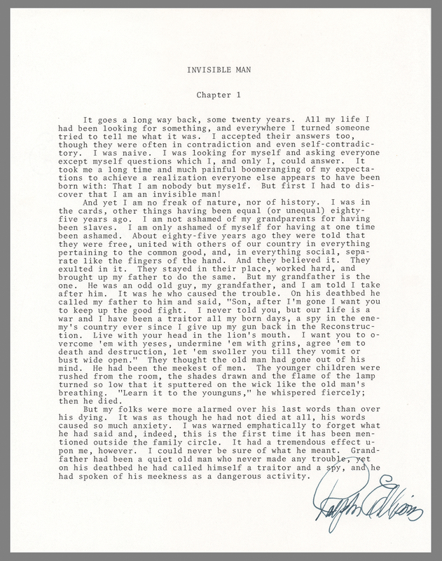 Lot 287 Ralph Ellison Signed Souvenir Typescript - Invisible Man