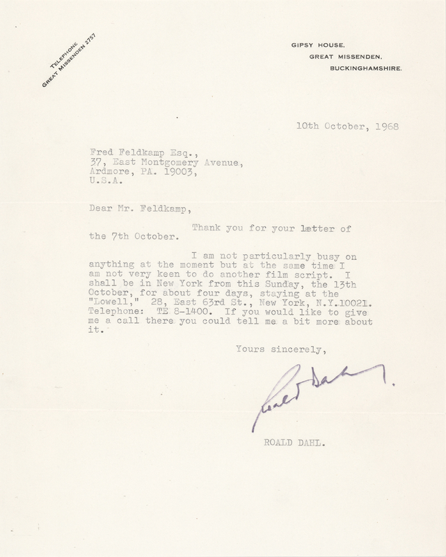 Lot 281 Roald Dahl Typed Letter Signed: 