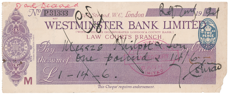 Lot 279 Joseph Conrad Signed Check - The Last He Wrote, 