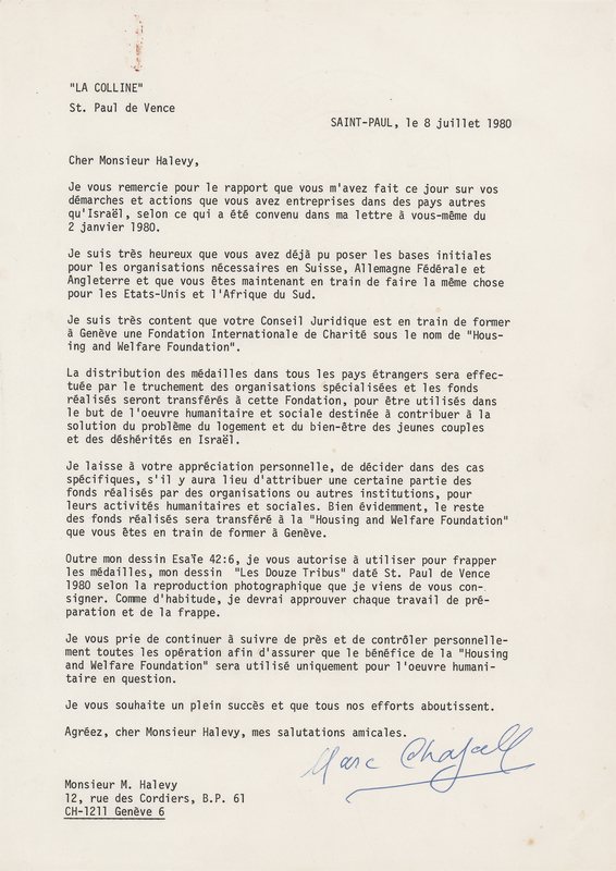 Lot 211 Marc Chagall Typed Letter Signed, Authorizing Use of His 