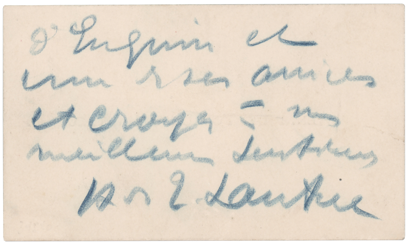 Lot 231 Henri de Toulouse-Lautrec Autograph Note Signed on Calling Card