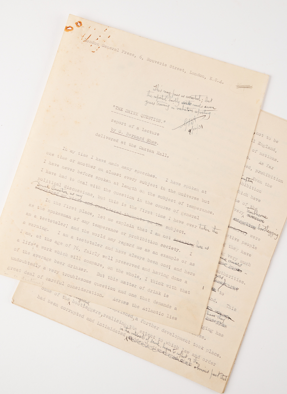 Lot 324 George Bernard Shaw Hand-Corrected Typed Lecture Signed: 