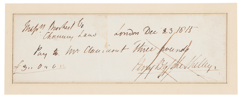 Lot 265 Percy Bysshe Shelley Signed Check