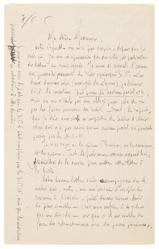 Lot 357 Maurice Ravel Autograph Letter Signed on WWI Service: 