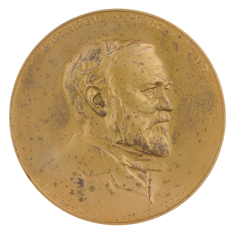 Lot 89 Carnegie Hero Fund Commission Medal Awarded Posthumously for the Heroic Sacrifice of Patrick J. Smith, Jr.
