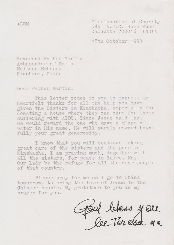 Lot 146 Mother Teresa Typed Letter Signed - 