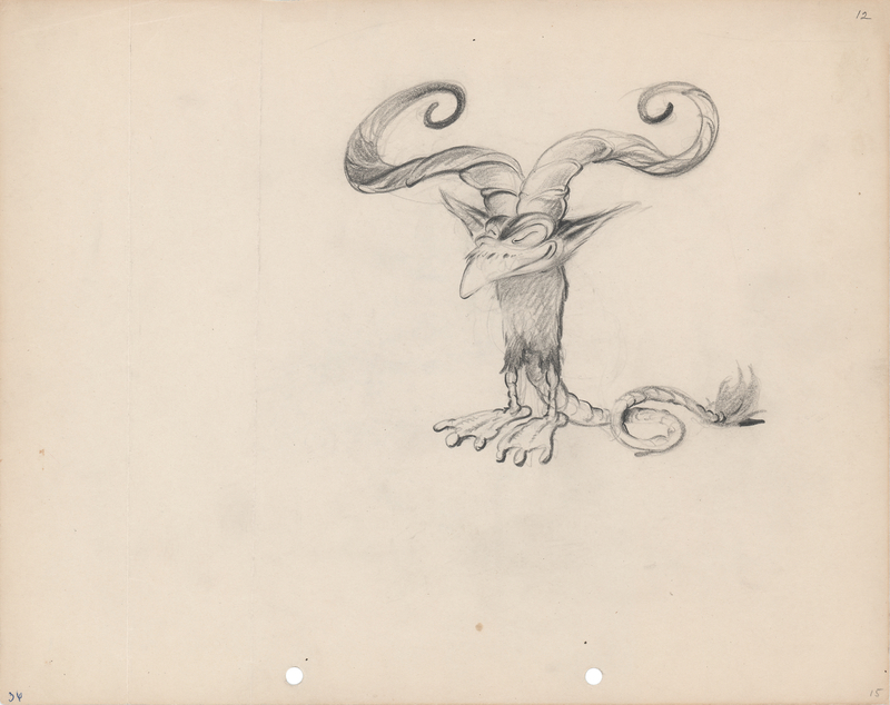 Lot 661 Ferdinand Horvath concept drawing of a Tulgey Wood creature from Alice in Wonderland