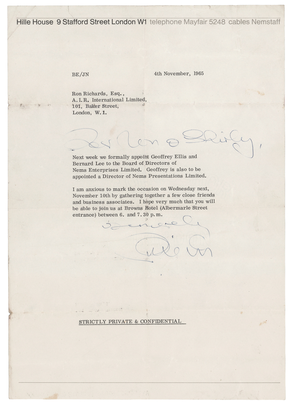 Lot 371 Beatles: Brian Epstein Typed Letter Signed