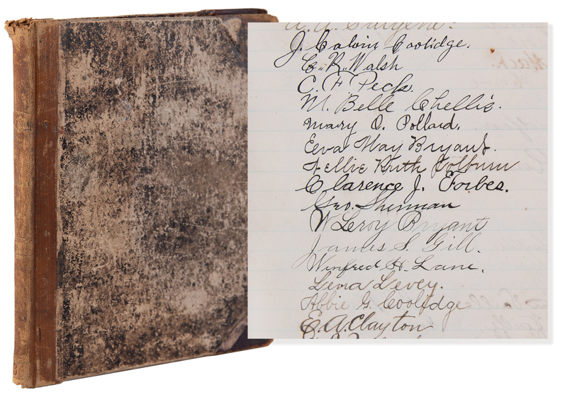 Lot 28 Calvin Coolidge Student-Era Adelphic Union Society Record Book (1890–1891)