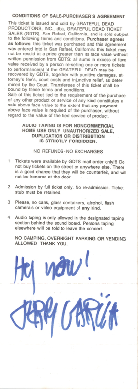 Lot 431 Grateful Dead: Jerry Garcia Signed Oakland Coliseum Arena Ticket - New Year's Eve, 1990