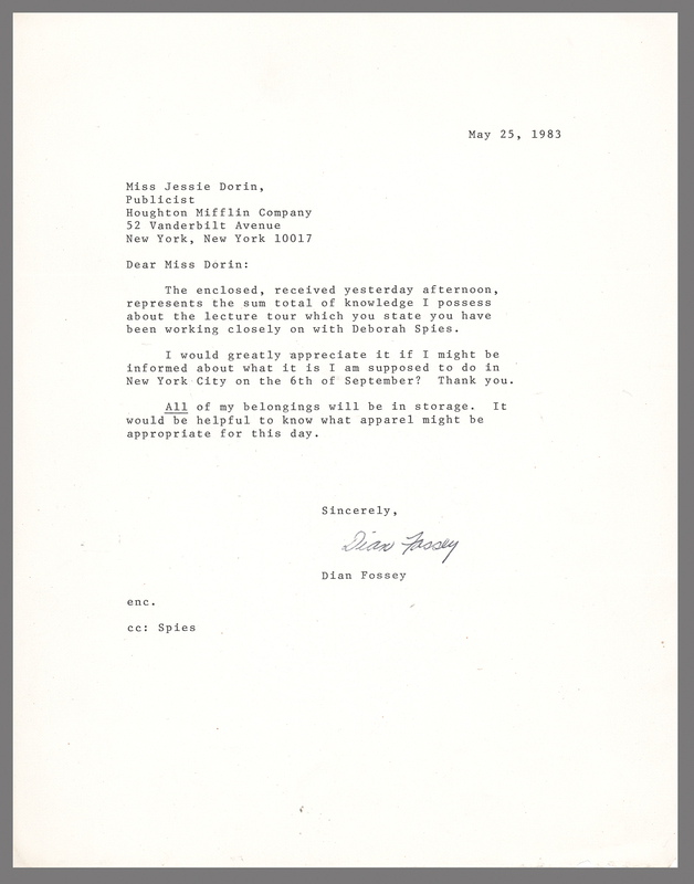 Lot 133 Dian Fossey Typed Letter Signed