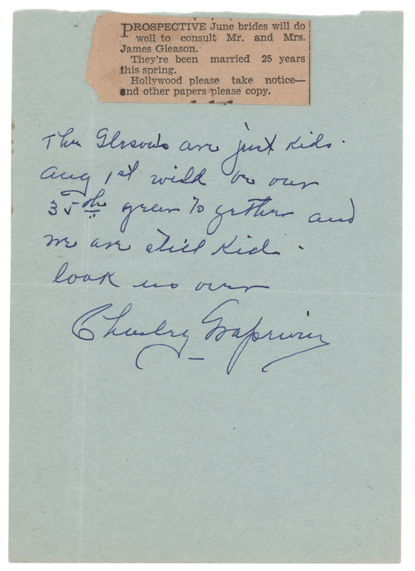 Lot 563 Wizard of Oz: Charley Grapewin Autograph Note Signed