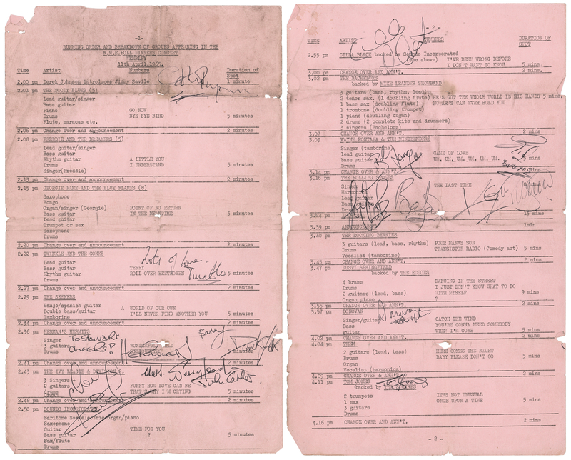 Lot 387 Rolling Stones, Donovan, and Herman's Hermits Signed 1965 NME Poll Winners Concert Call Sheet
