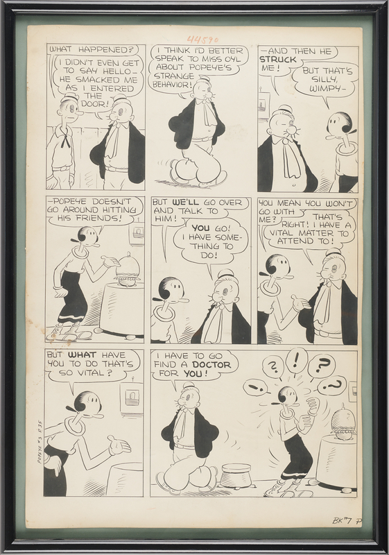 Lot 600 Popeye #3 Original Hand-Drawn Comic Strip (ca. 1948) - Attributed to Bud Sagendorf