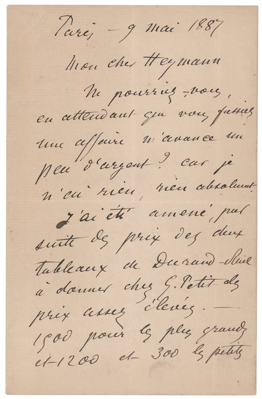 Lot 203 Camille Pissarro Autograph Letter Signed - “I have nothing, absolutely nothing”