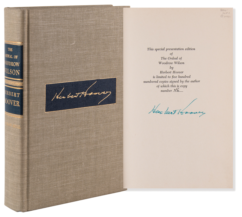 Lot 36 Herbert Hoover Signed Book - The Ordeal of Woodrow Wilson (Ltd. Ed. #46/500)