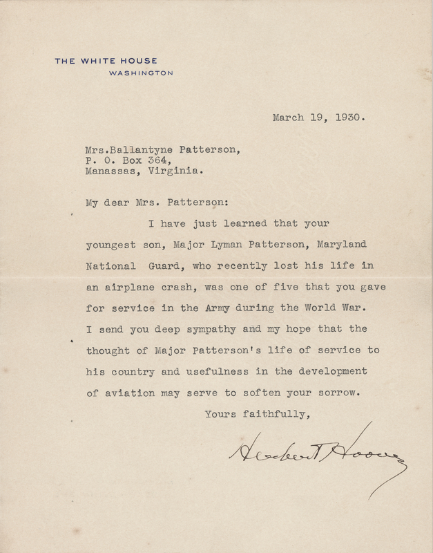 Lot 35 Herbert Hoover Typed Letter Signed as President, Consoling the Mother of a Fallen Airman: 