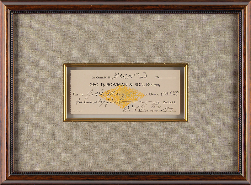 Lot 114 Pat Garrett Signed 'Las Cruces, New Mexico' Bank Check (1900)