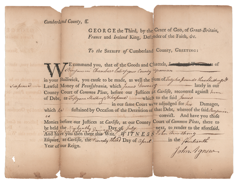 Lot 156 James Wilson Signed Colonial Pennsylvania Legal Document (1774)