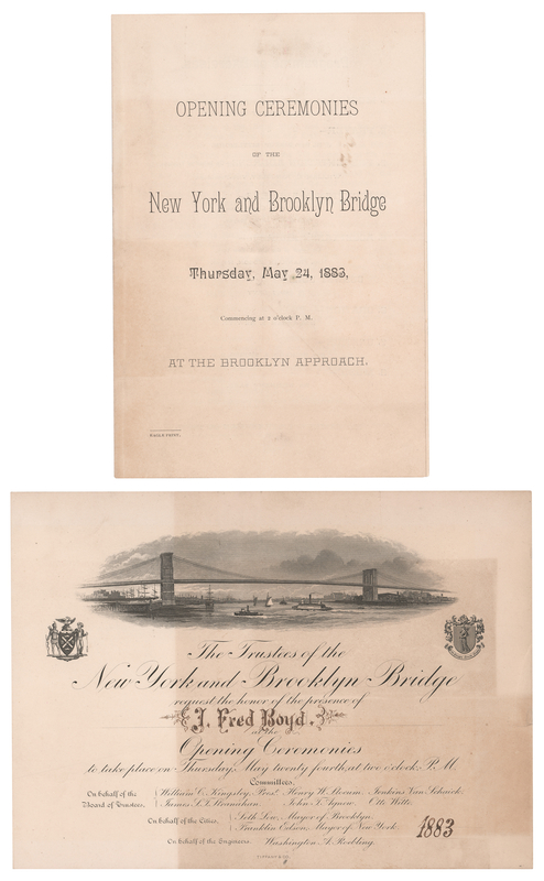 Lot 209 Brooklyn Bridge 1883 Opening Ceremonies Invitation and Program