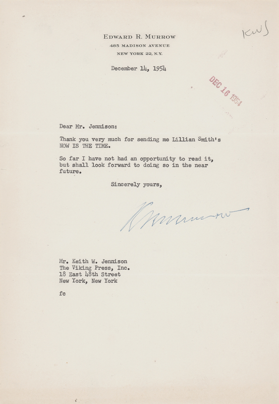 Lot 544 Edward R. Murrow Typed Letter Signed