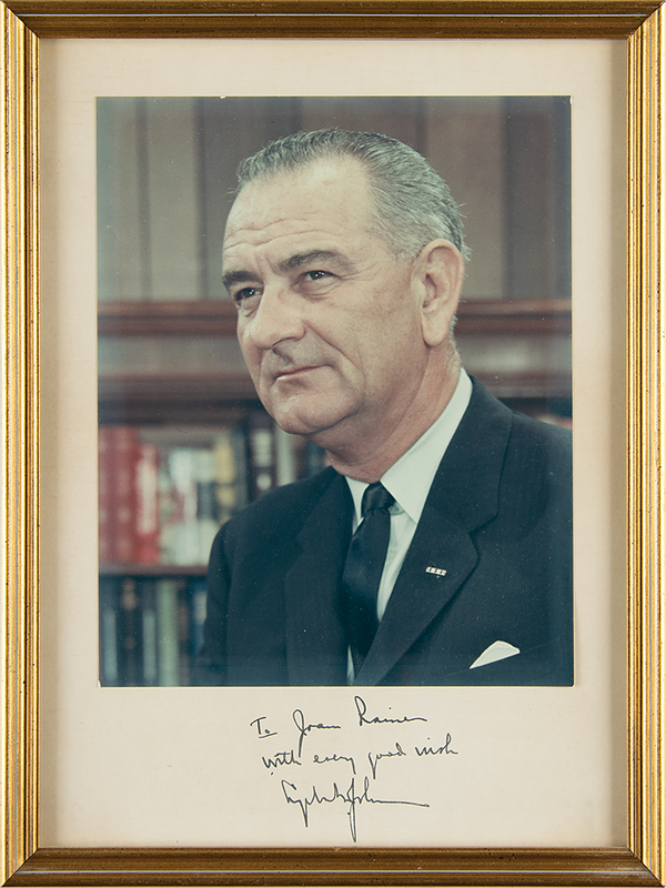 Lot 39 Lyndon B. Johnson Signed Photograph Presented to First Lady Fashion Designer Joan Raines