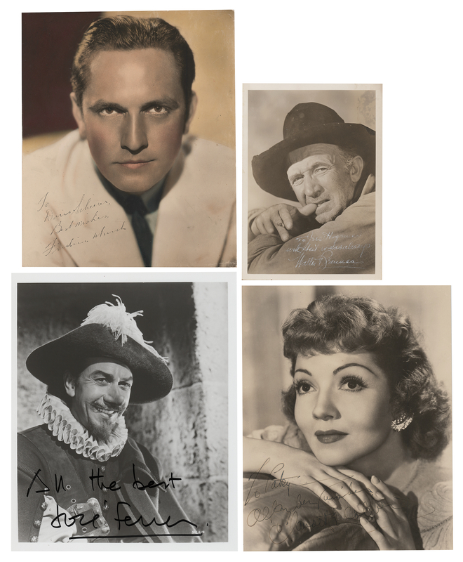Lot 518 Academy Award Winners (4) Signed Photographs - Walter Brennan, Fredric March, José Ferrer, and Claudette Colbert