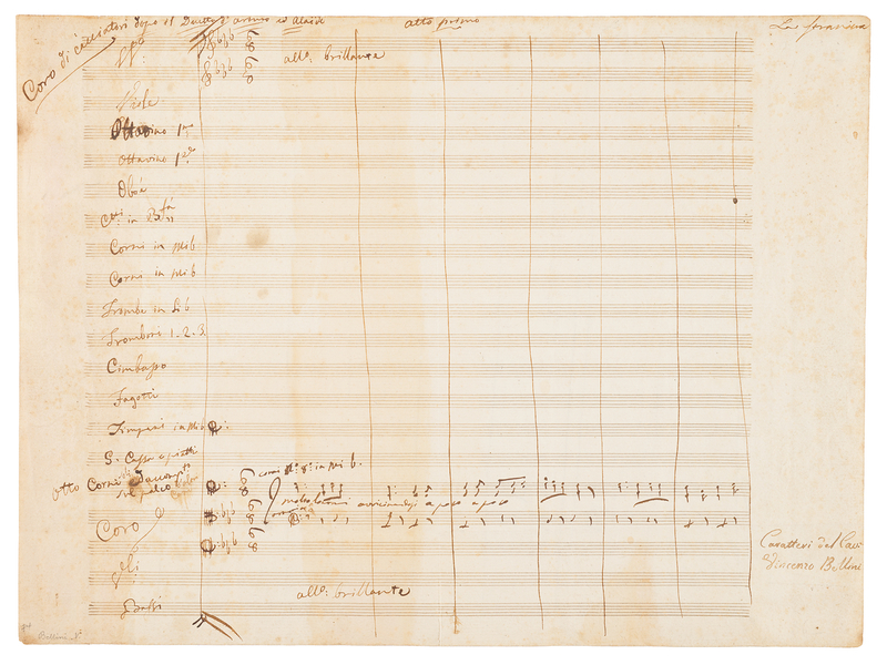 Lot 338 Vincenzo Bellini Handwritten Musical Manuscript Draft for the Hunting Chorus from La straniera: 