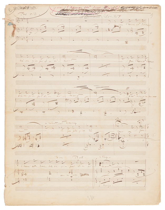Lot 346 Léo Delibes Autograph Musical Manuscript Signed for “Que l’heure est donc brève”