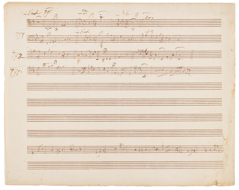 Lot 351 Franz Joseph Haydn Handwritten Musical Manuscript, Cataloguing His 12 London Symphonies and Sketching the 'Gypsy Rondo'
