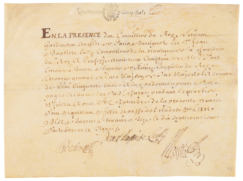 Lot 353 Jean-Baptiste Lully Document Signed - The Court Composer of King Louis XIV