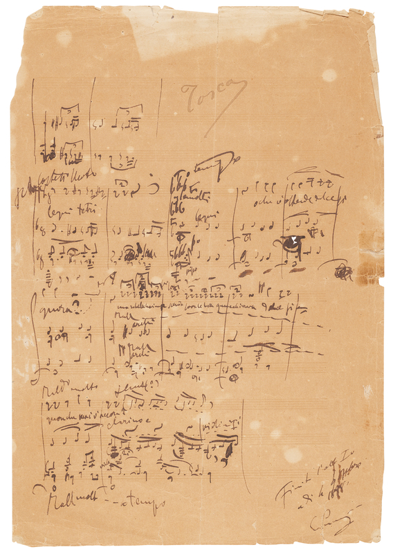 Lot 354 Giacomo Puccini Autograph Musical Manuscript Sketchleaf for Tosca - A Working Draft from Scarpia’s Sinister Monologue