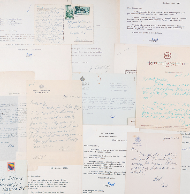 Lot 90 J. Paul Getty Archive of (29) Letters to Actress Jacqueline Evans, Spanning More Than Two Decades (1948–1971)