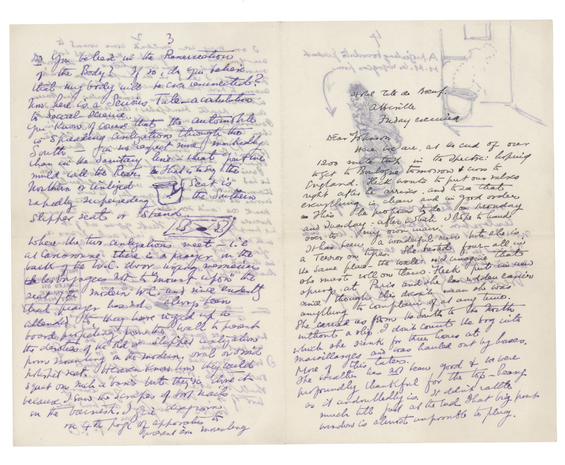 Lot 253 Rudyard Kipling Autograph Letter Signed with Sketches, Praising Modern Plumbing in France as 