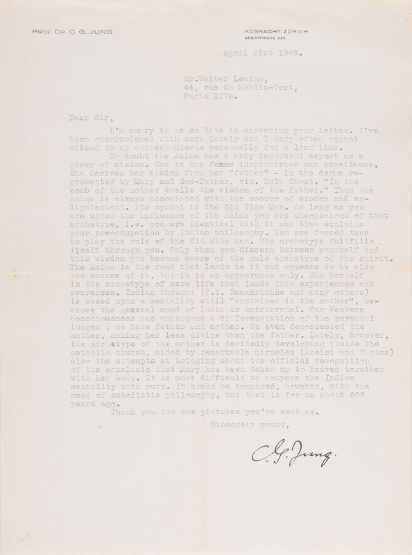 Lot 107 Carl Jung Typed Letter Signed on Eastern and Western Philosophy: 