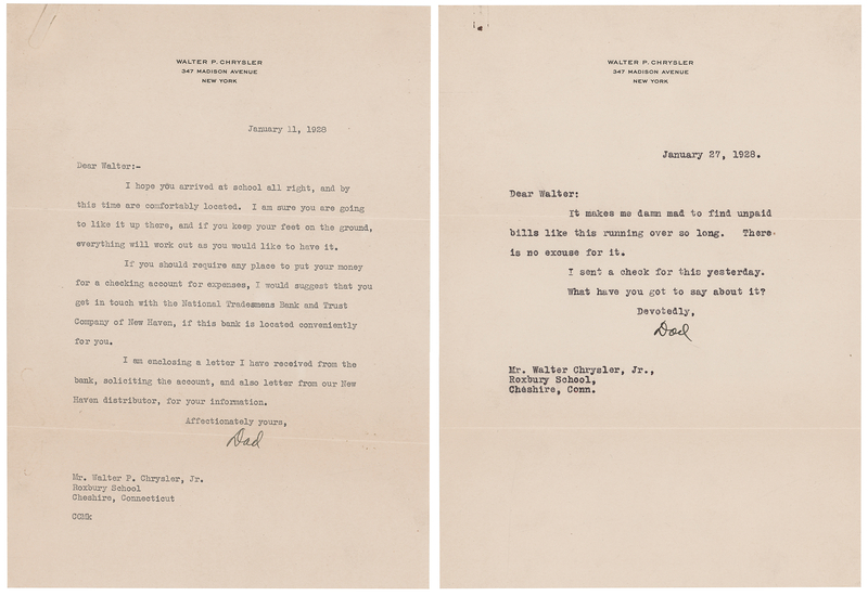 Lot 125 Walter Chrysler (2) Typed Letters Signed to His Son